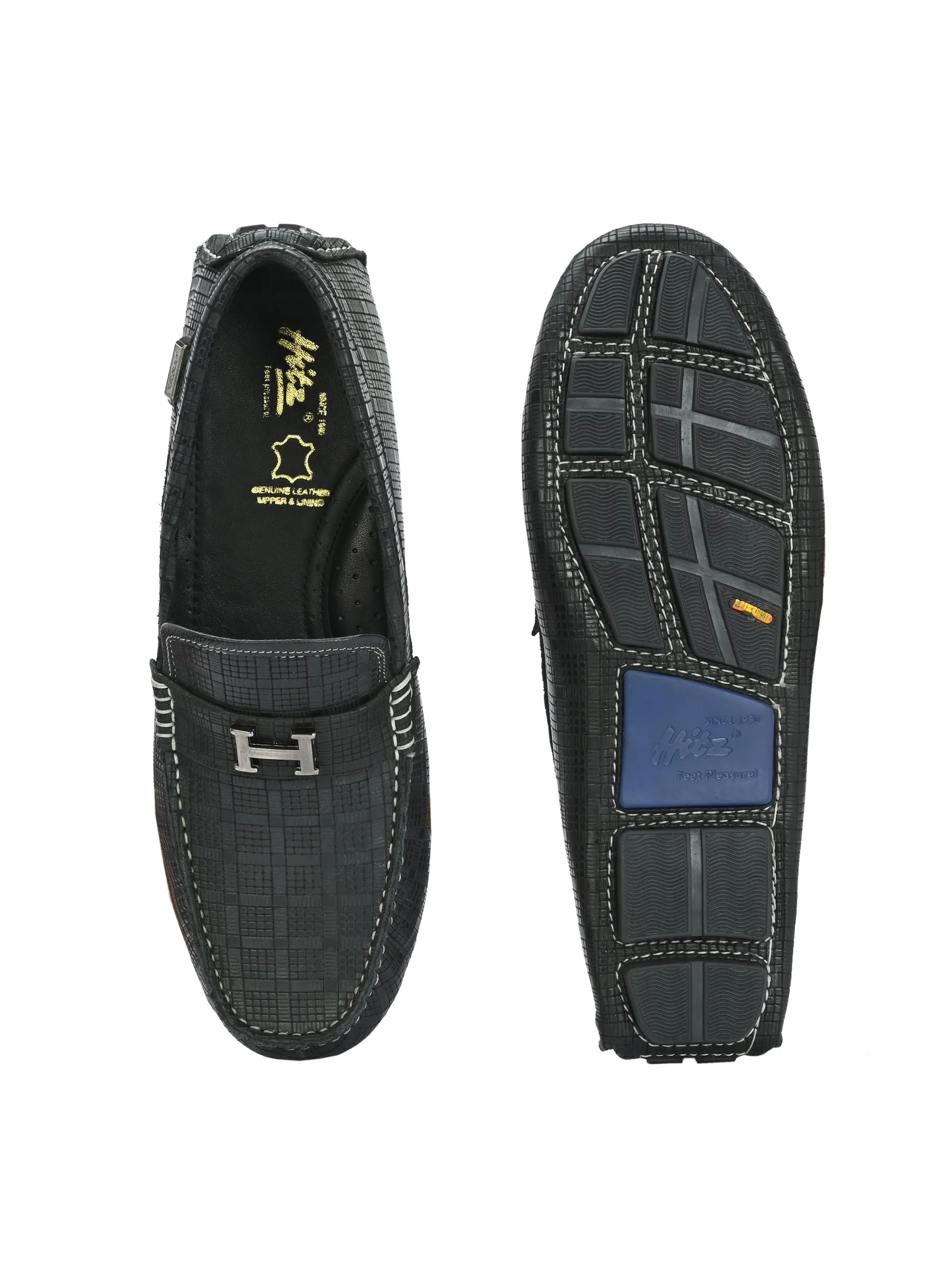 Chaussures décontractées à enfiler en cuir noir pour hommes HITZ1072