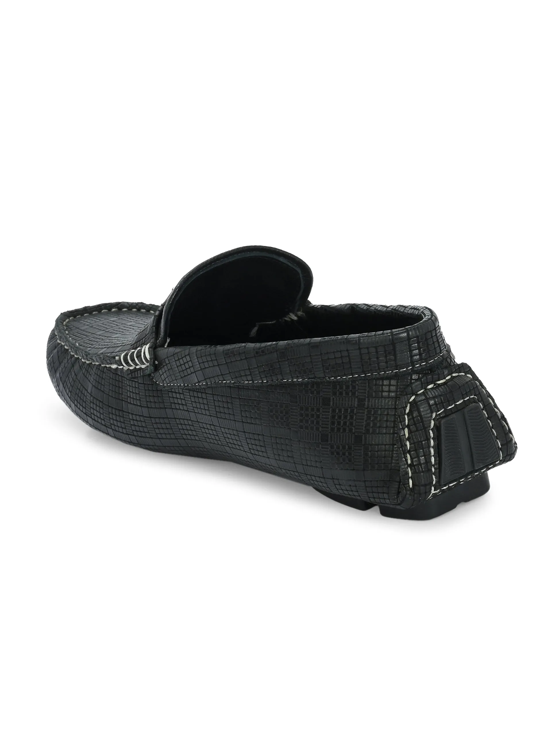 Chaussures décontractées à enfiler en cuir noir pour hommes HITZ1072