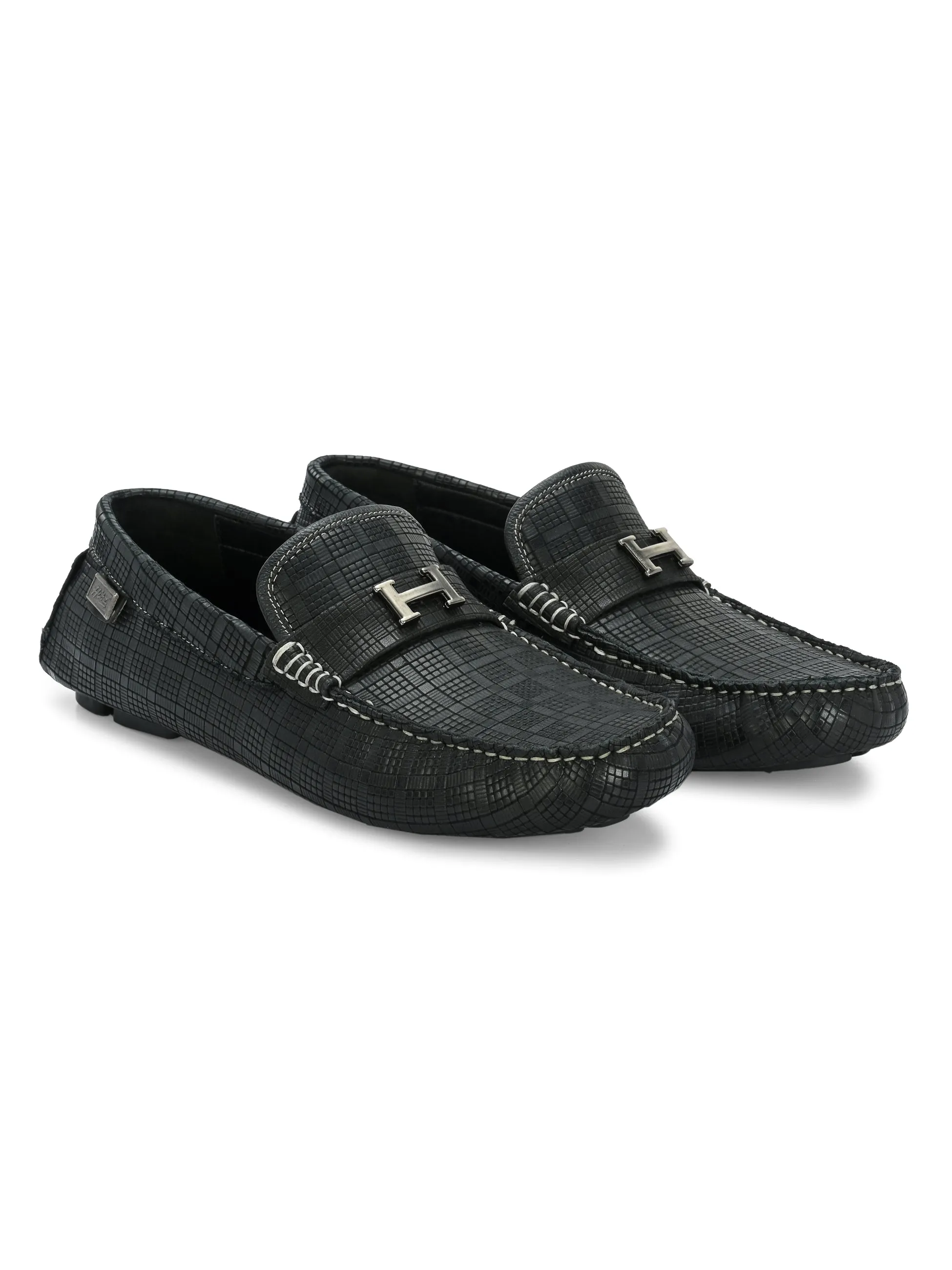 Chaussures décontractées à enfiler en cuir noir pour hommes HITZ1072