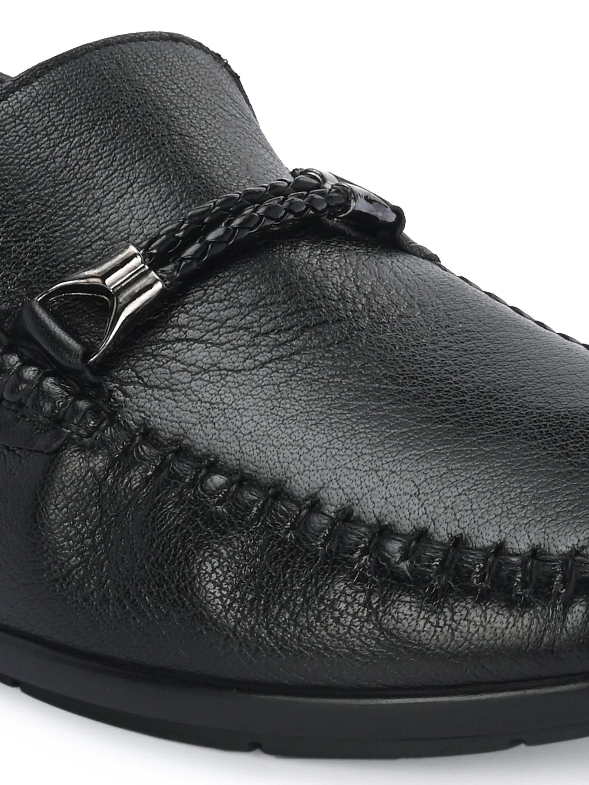 HITZ1203 Chaussures décontractées à enfiler en cuir noir pour hommes
