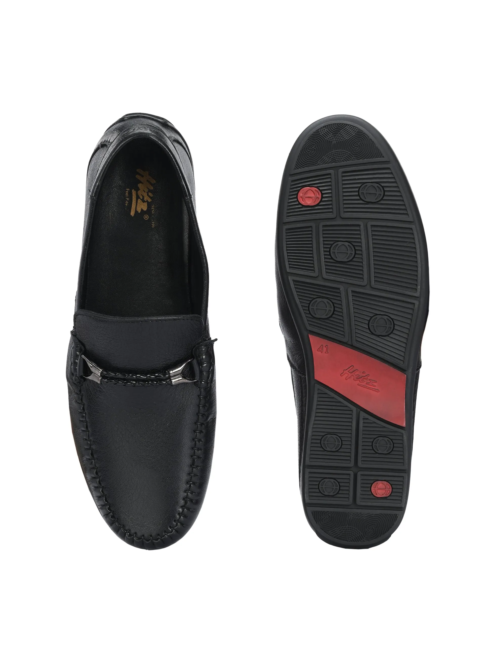 HITZ1203 Chaussures décontractées à enfiler en cuir noir pour hommes