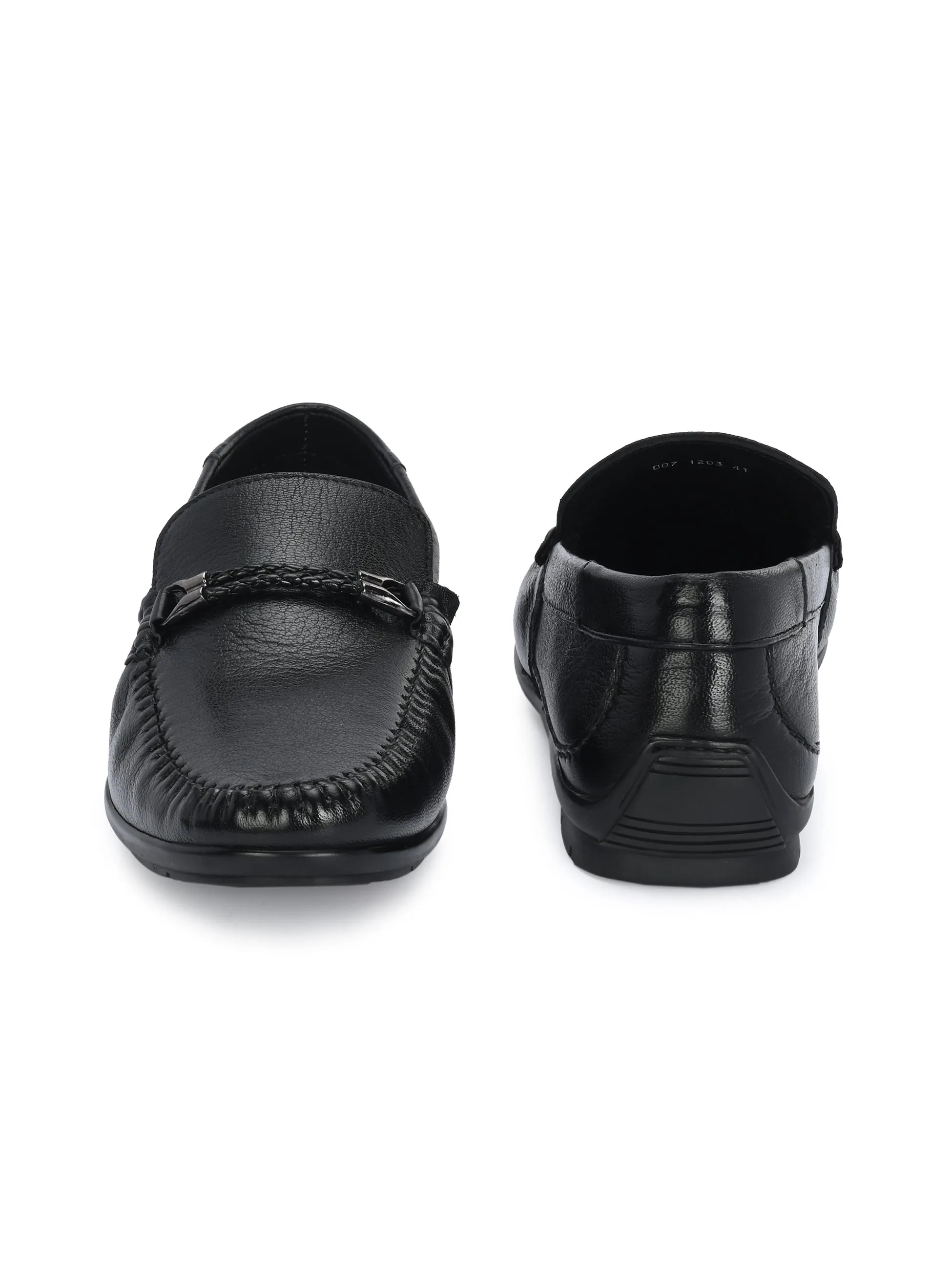 HITZ1203 Chaussures décontractées à enfiler en cuir noir pour hommes