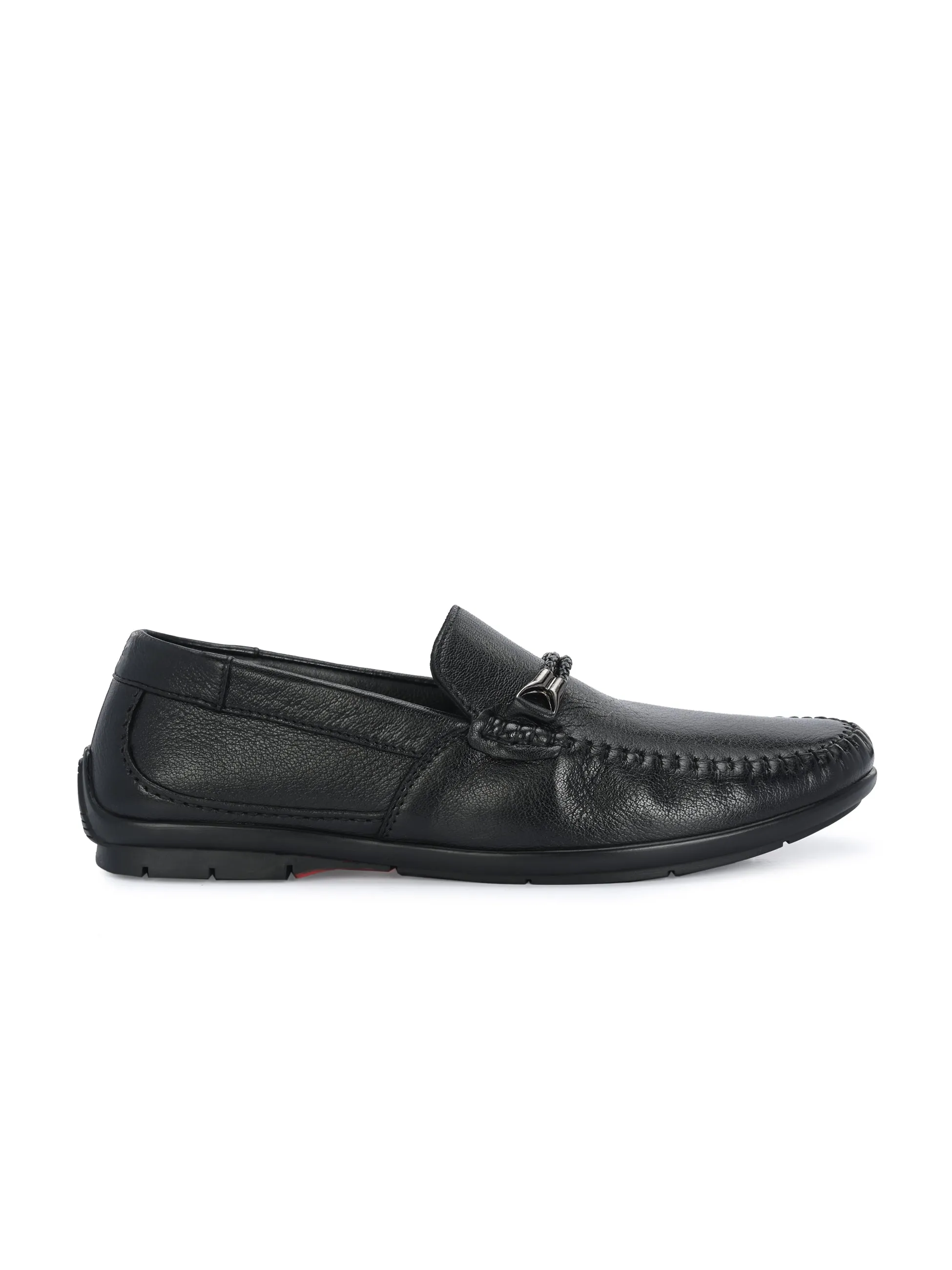 HITZ1203 Chaussures décontractées à enfiler en cuir noir pour hommes