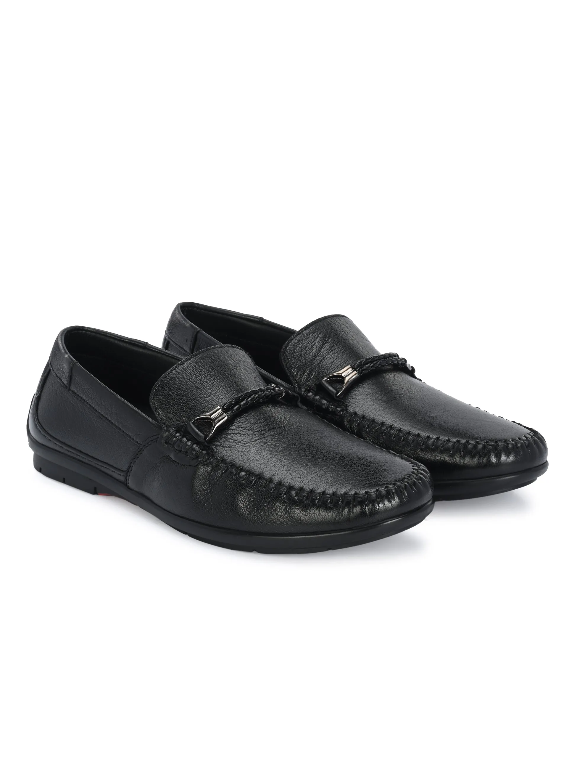 HITZ1203 Chaussures décontractées à enfiler en cuir noir pour hommes