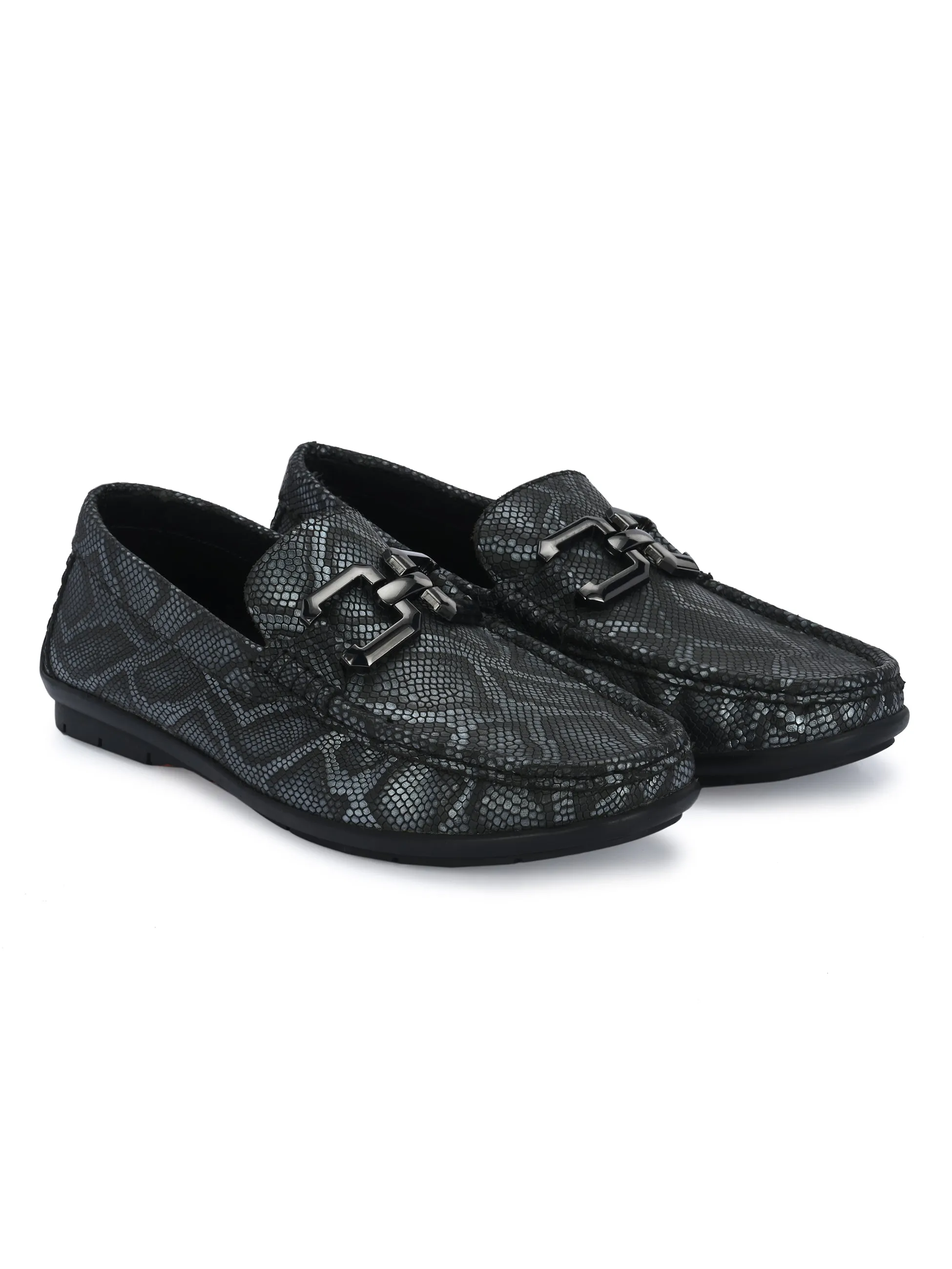 HITZ1207 Chaussures décontractées à enfiler en cuir gris pour hommes