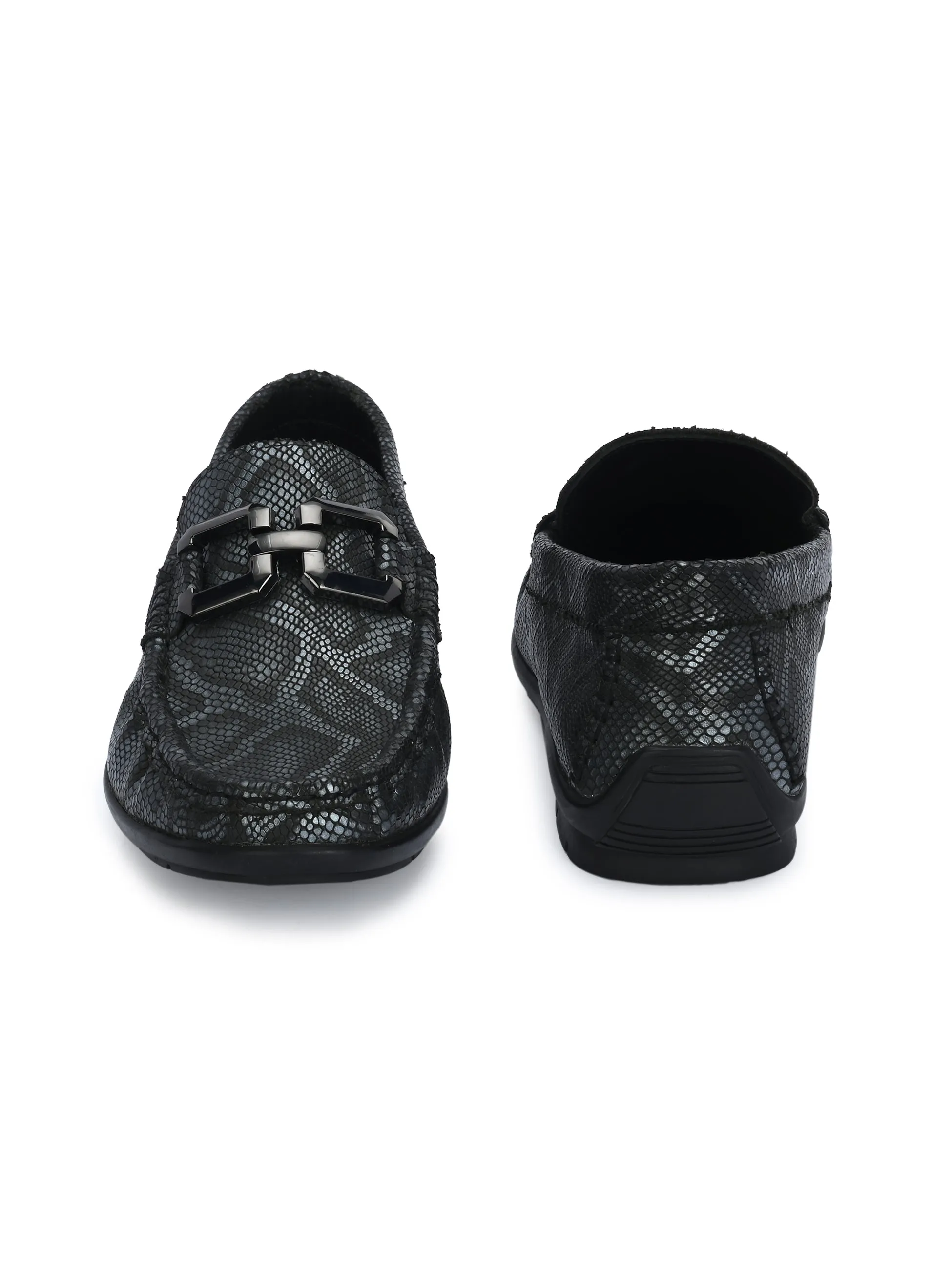 HITZ1207 Chaussures décontractées à enfiler en cuir gris pour hommes