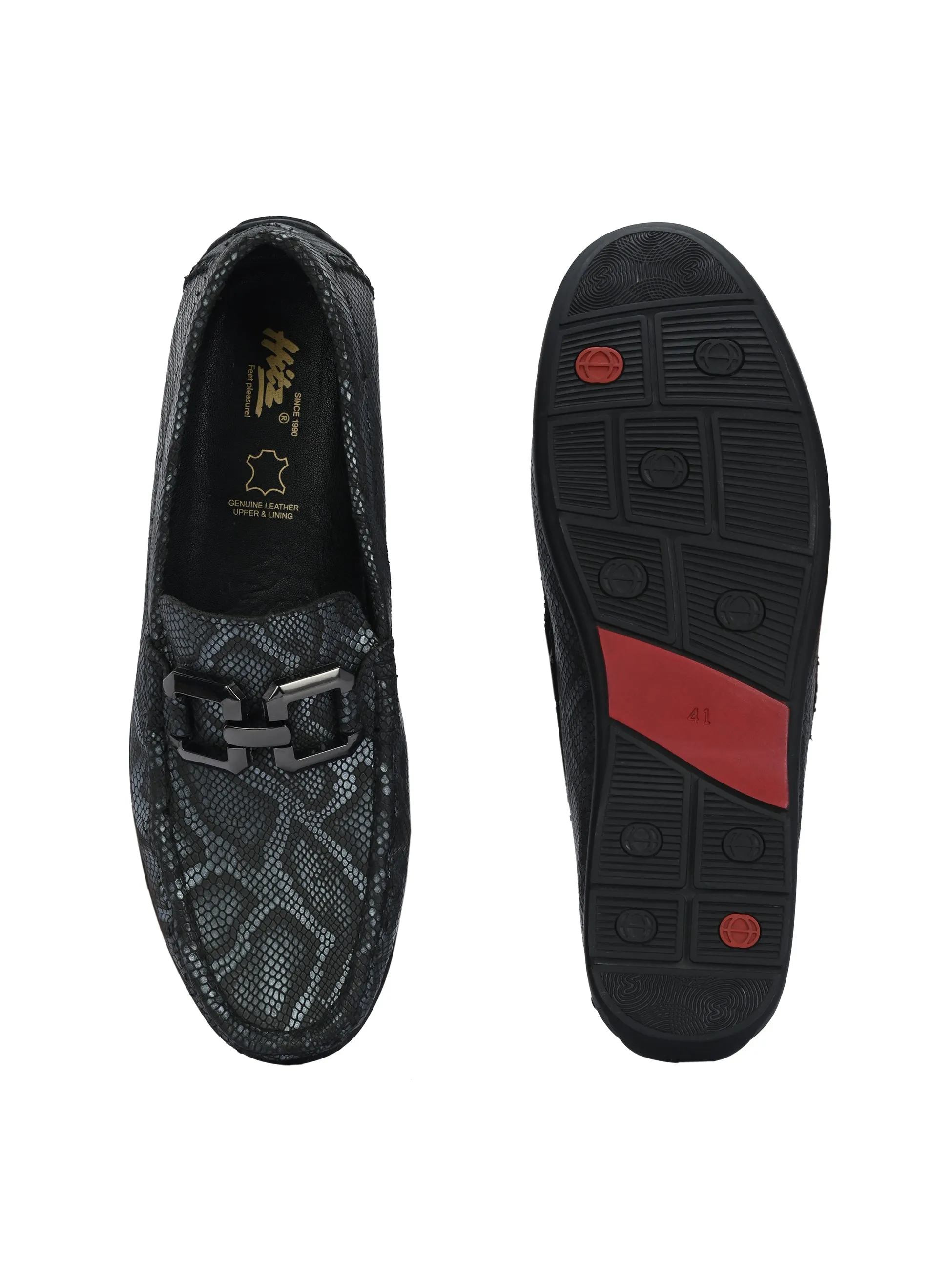 HITZ1207 Chaussures décontractées à enfiler en cuir gris pour hommes