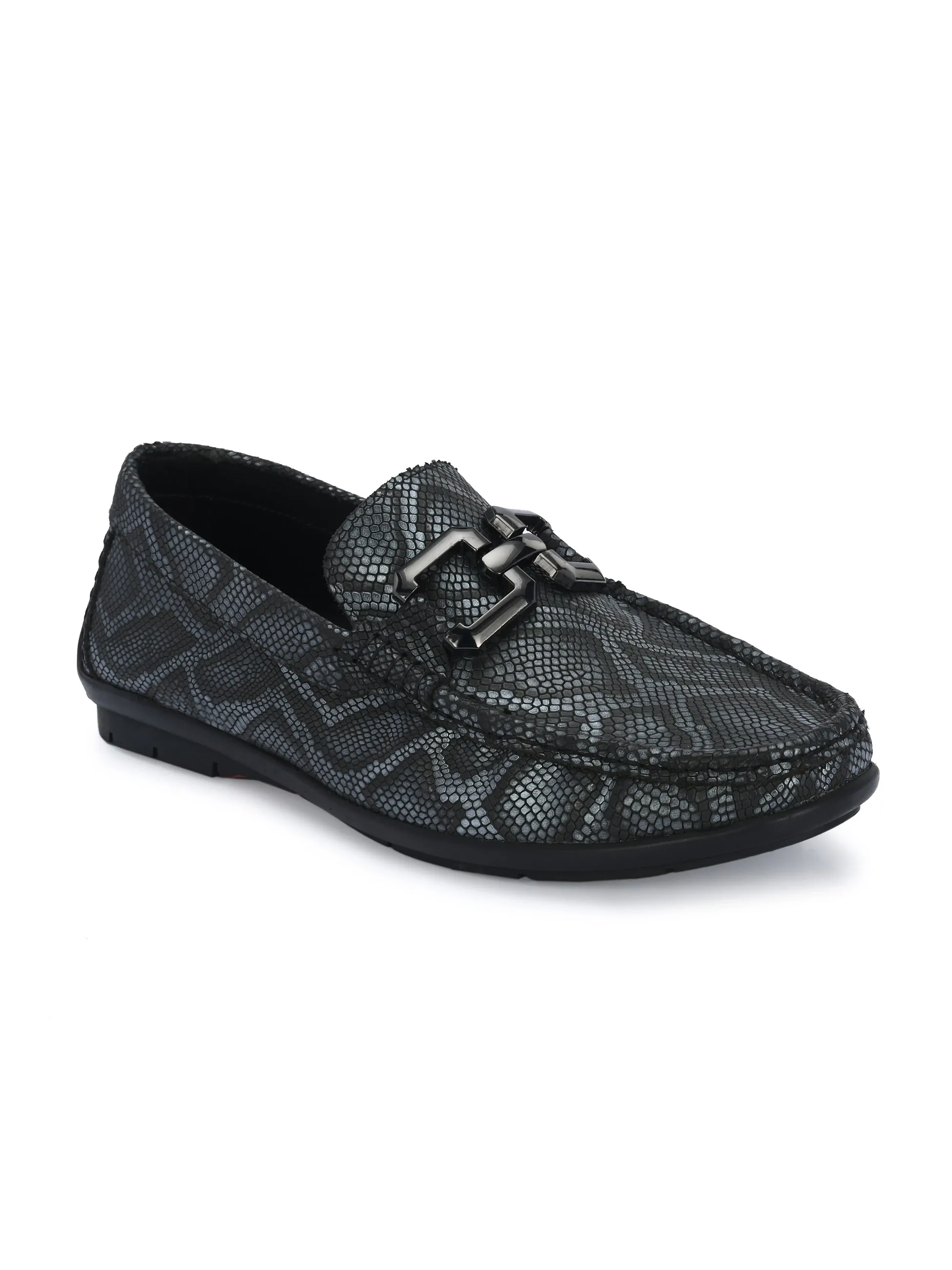 HITZ1207 Chaussures décontractées à enfiler en cuir gris pour hommes