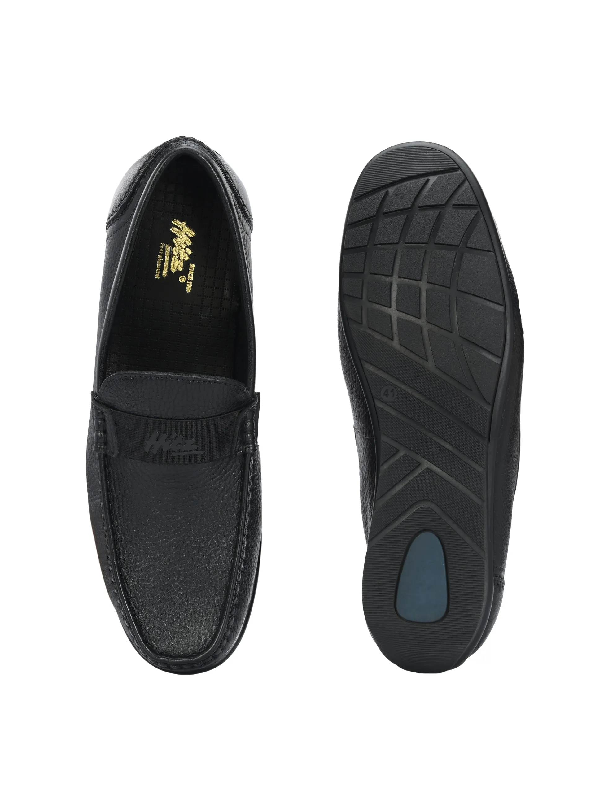 HITZJ_1 Mocassins décontractés en cuir noir pour hommes
