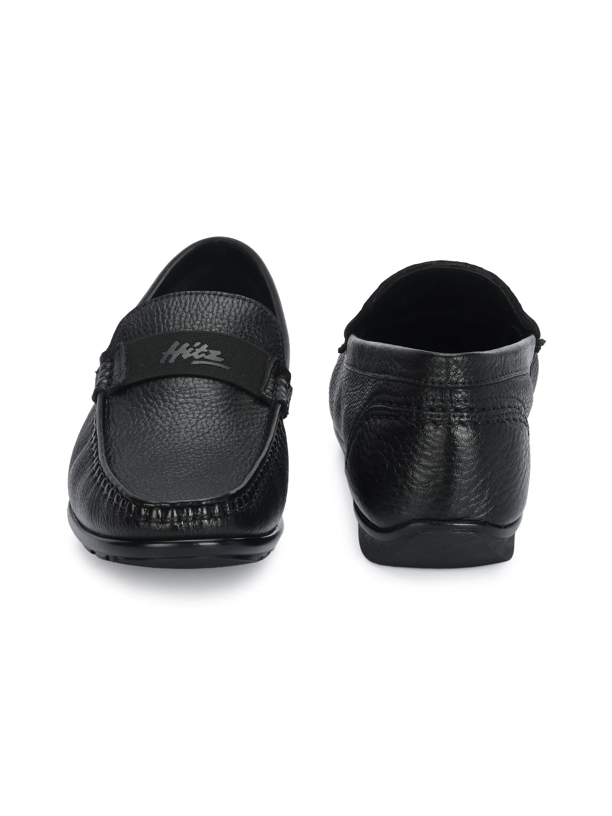 HITZJ_1 Mocassins décontractés en cuir noir pour hommes