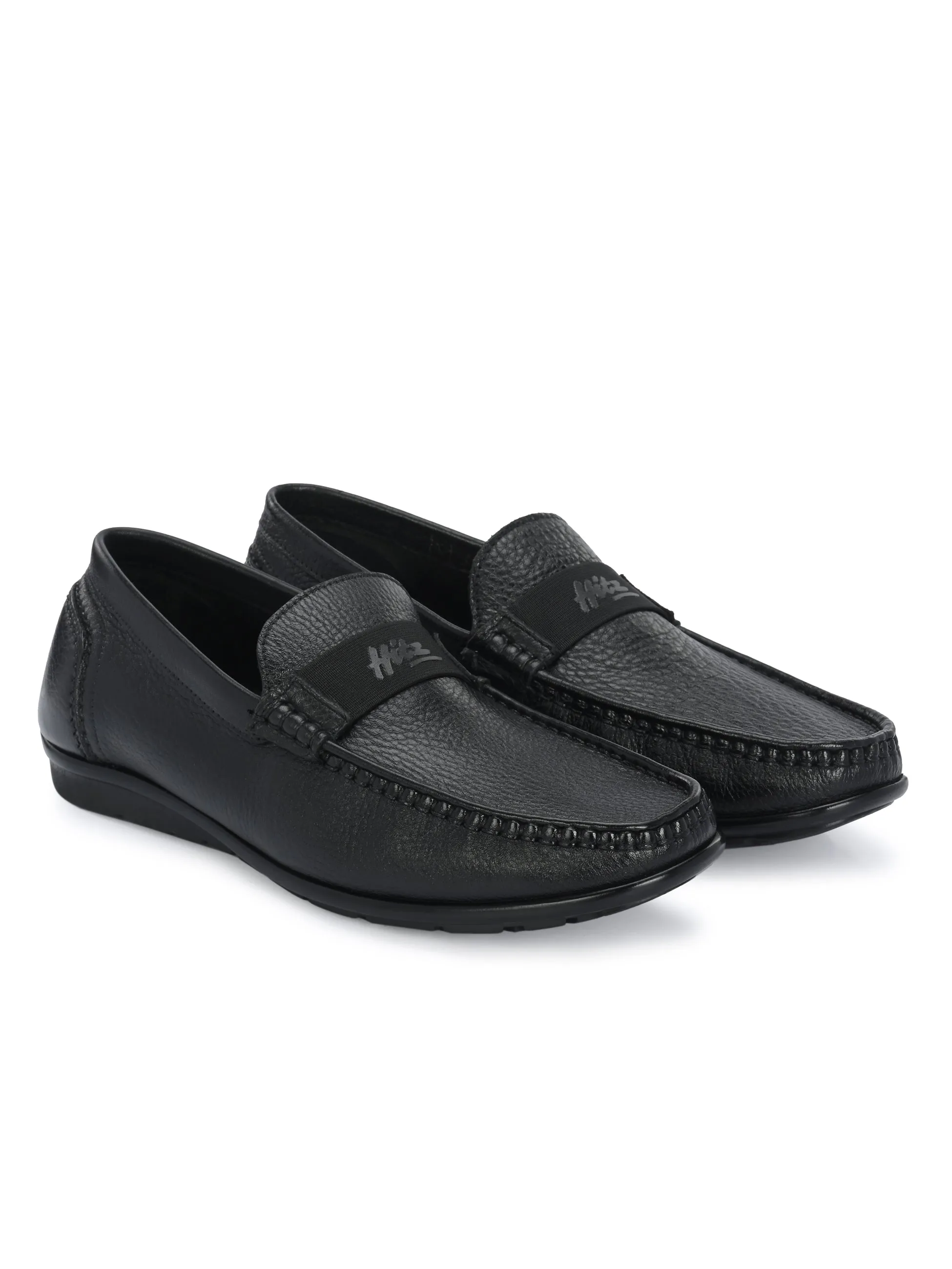 HITZJ_1 Mocassins décontractés en cuir noir pour hommes
