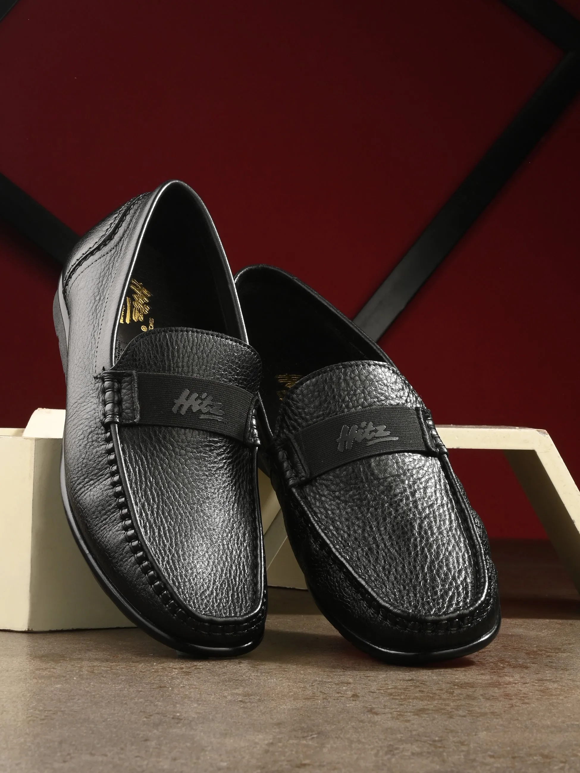 HITZJ_1 Mocassins décontractés en cuir noir pour hommes