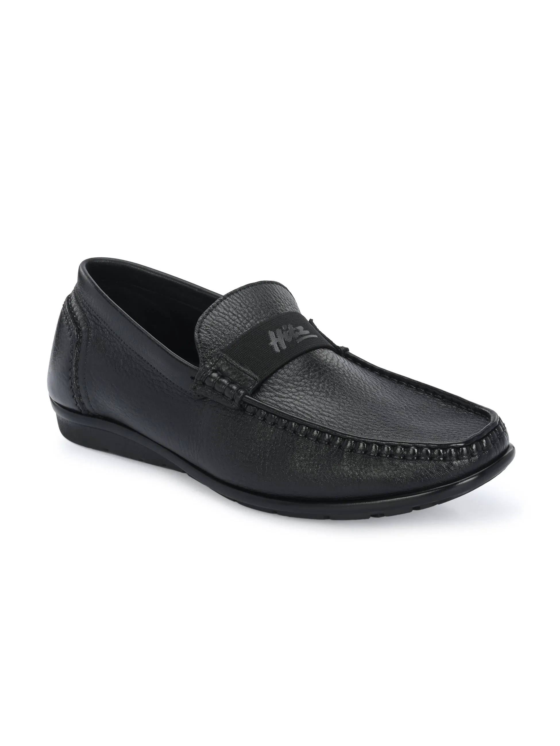 HITZJ_1 Mocassins décontractés en cuir noir pour hommes