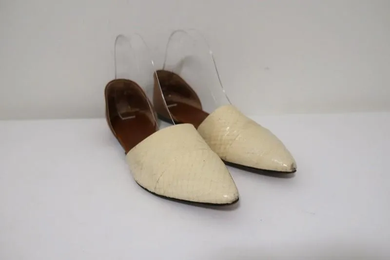 Jenni Kayne Escarpins d'Orsay Crème en peau de serpent et cuir marron Taille 37.5