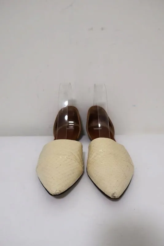 Jenni Kayne Escarpins d'Orsay Crème en peau de serpent et cuir marron Taille 37.5