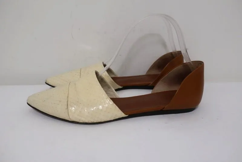 Jenni Kayne Escarpins d'Orsay Crème en peau de serpent et cuir marron Taille 37.5