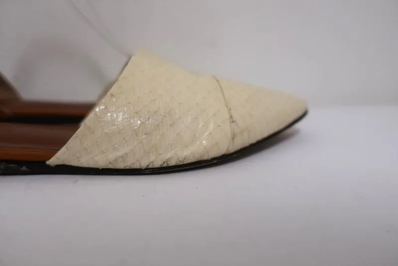 Jenni Kayne Escarpins d'Orsay Crème en peau de serpent et cuir marron Taille 37.5