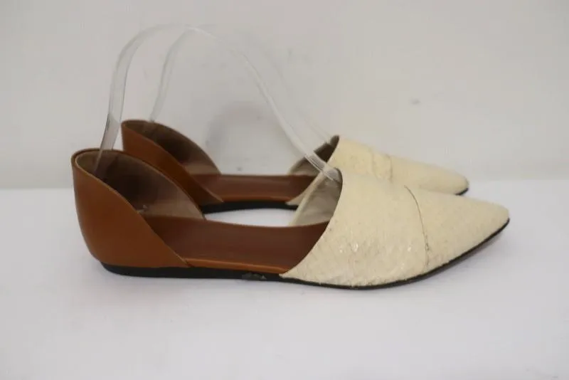 Jenni Kayne Escarpins d'Orsay Crème en peau de serpent et cuir marron Taille 37.5