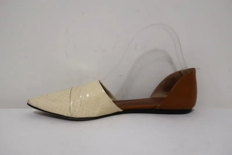 Jenni Kayne Escarpins d'Orsay Crème en peau de serpent et cuir marron Taille 37.5