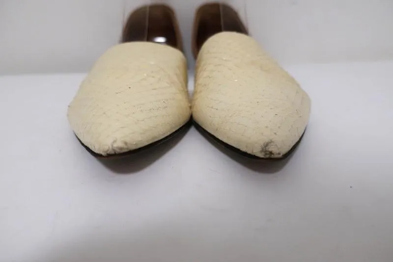 Jenni Kayne Escarpins d'Orsay Crème en peau de serpent et cuir marron Taille 37.5