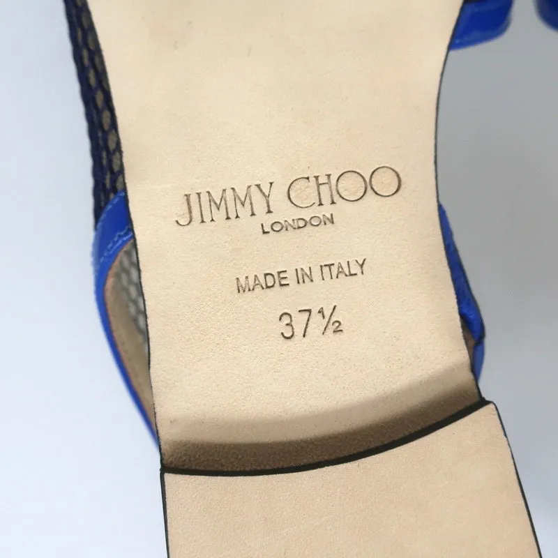 Jimmy Choo Fetto Escarpins à Lanière Bleu Électrique Verni & Mesh Taille 37.5 NEUF