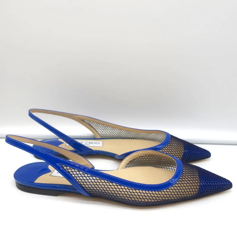 Jimmy Choo Fetto Escarpins à Lanière Bleu Électrique Verni & Mesh Taille 37.5 NEUF
