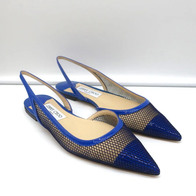 Jimmy Choo Fetto Escarpins à Lanière Bleu Électrique Verni & Mesh Taille 37.5 NEUF
