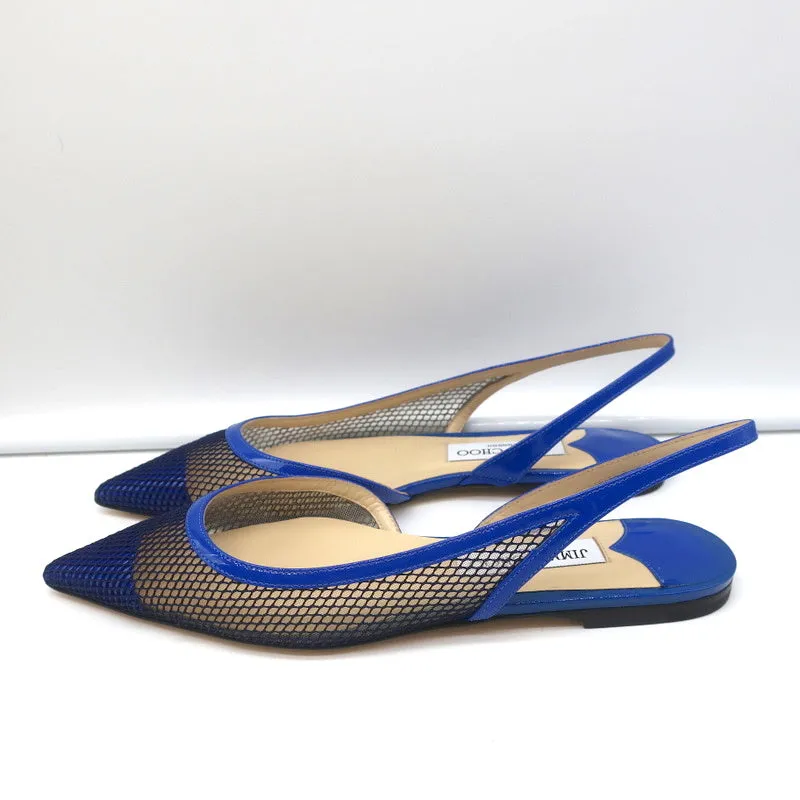 Jimmy Choo Fetto Escarpins à Lanière Bleu Électrique Verni & Mesh Taille 37.5 NEUF