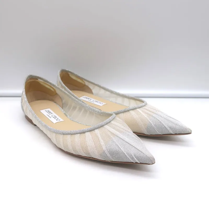 Jimmy Choo Love Escarpins à bouts pointus en tulle pailleté argenté taille 39
