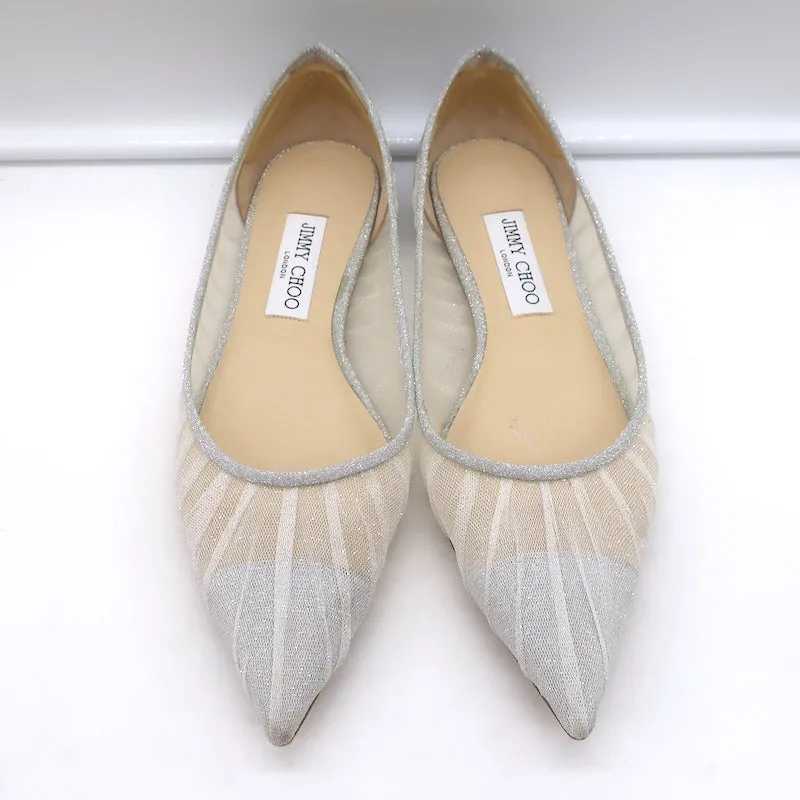 Jimmy Choo Love Escarpins à bouts pointus en tulle pailleté argenté taille 39