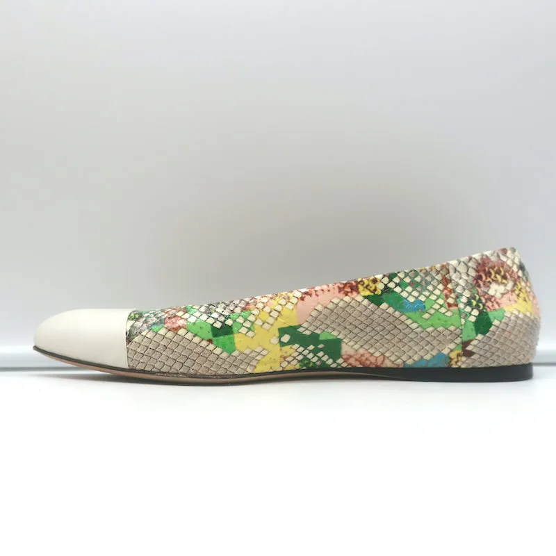 Jimmy Choo Watson Ballerines à Bout Capitonné en Cuir Imprimé Serpent Taille 38