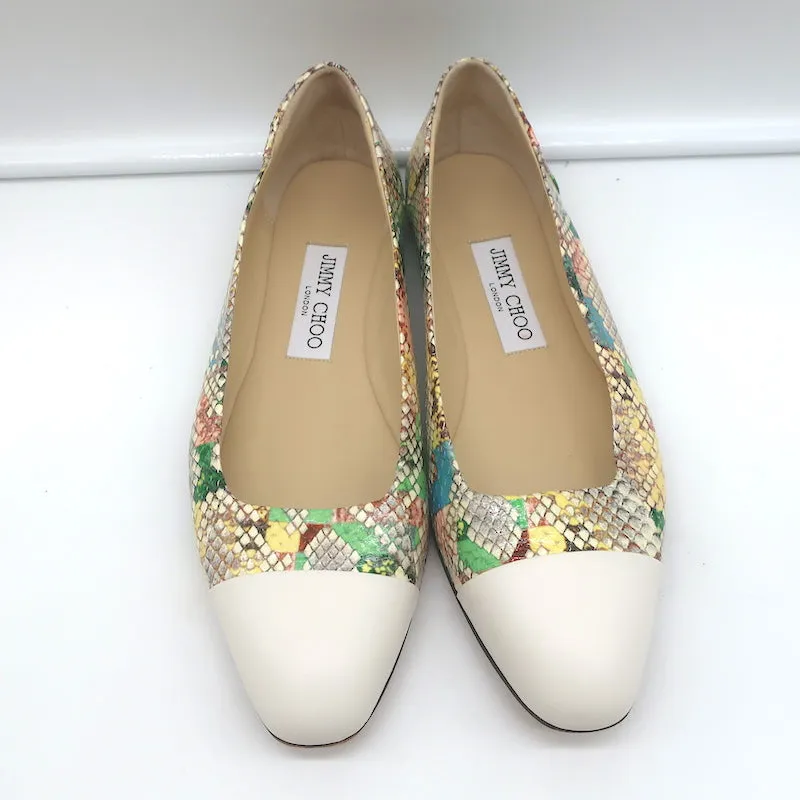 Jimmy Choo Watson Ballerines à Bout Capitonné en Cuir Imprimé Serpent Taille 38