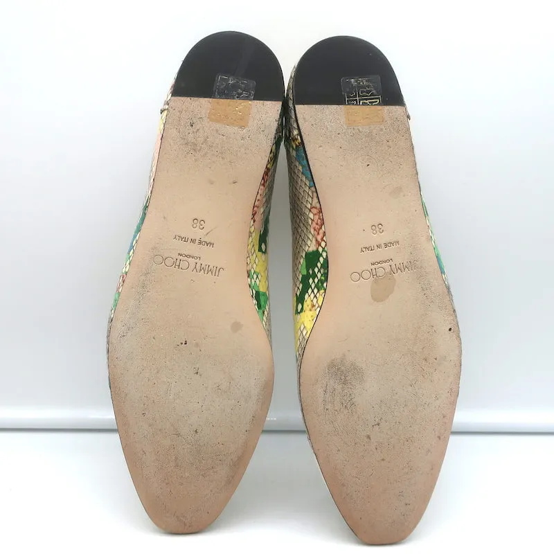 Jimmy Choo Watson Ballerines à Bout Capitonné en Cuir Imprimé Serpent Taille 38