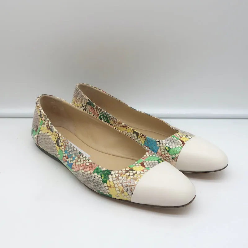 Jimmy Choo Watson Ballerines à Bout Capitonné en Cuir Imprimé Serpent Taille 38