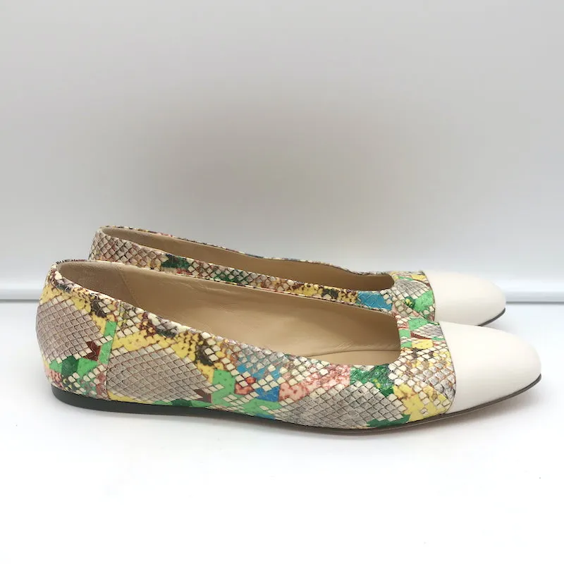 Jimmy Choo Watson Ballerines à Bout Capitonné en Cuir Imprimé Serpent Taille 38