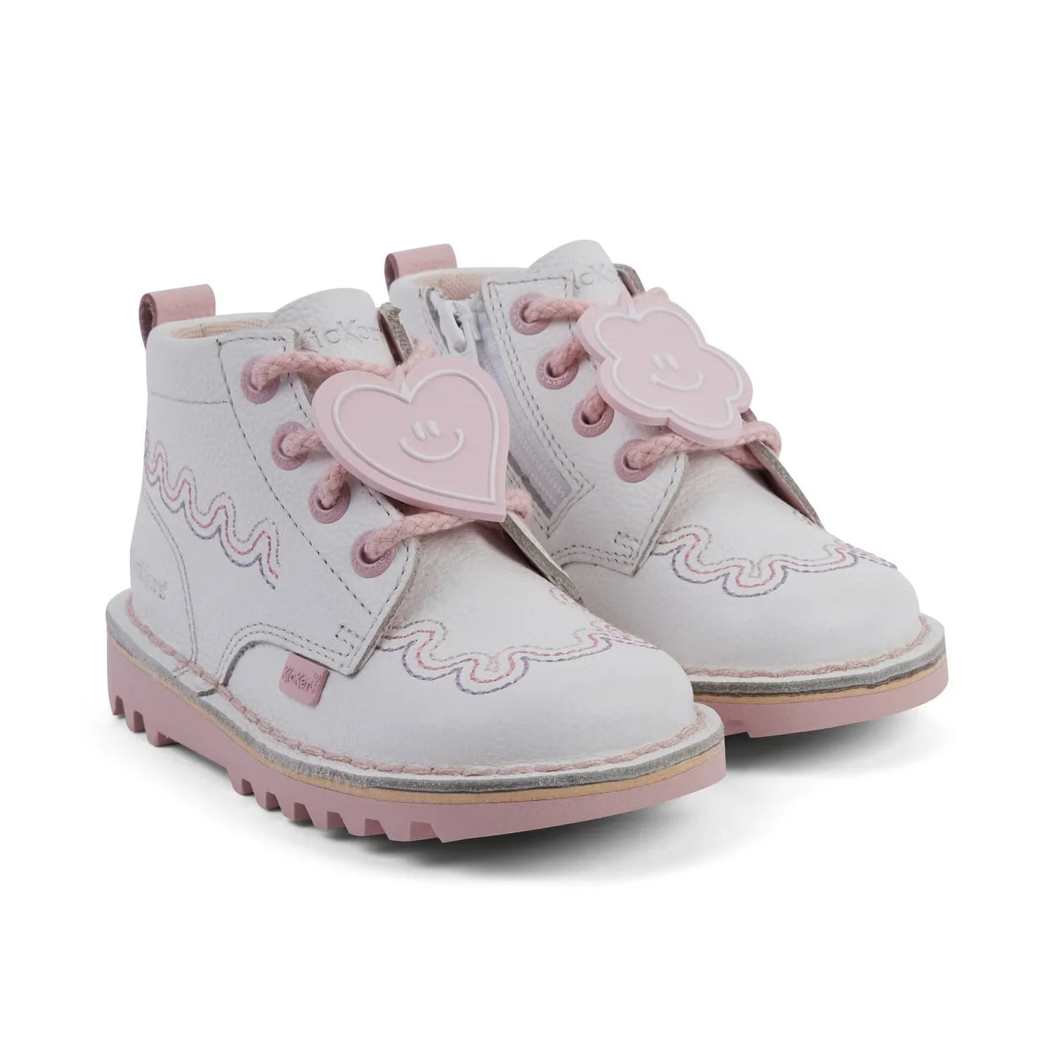 Kickers : Bottines bébé fille Kick Hi Wave - Cuir blanc