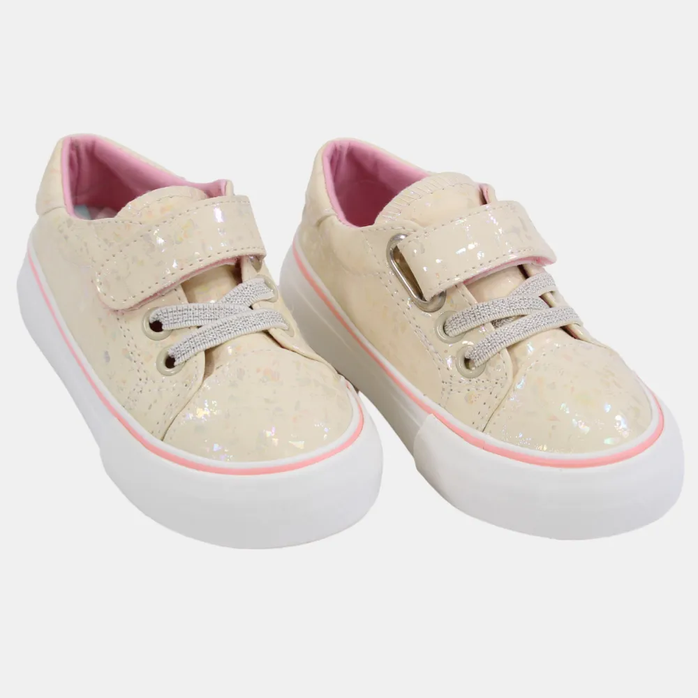Baskets en Cuir pour Fillettes – Beige Brillant