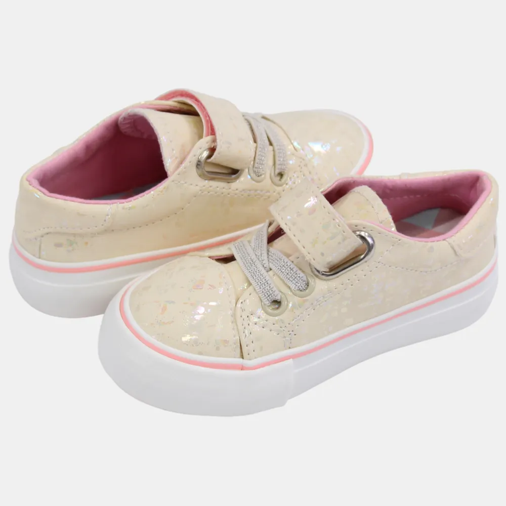 Baskets en Cuir pour Fillettes – Beige Brillant