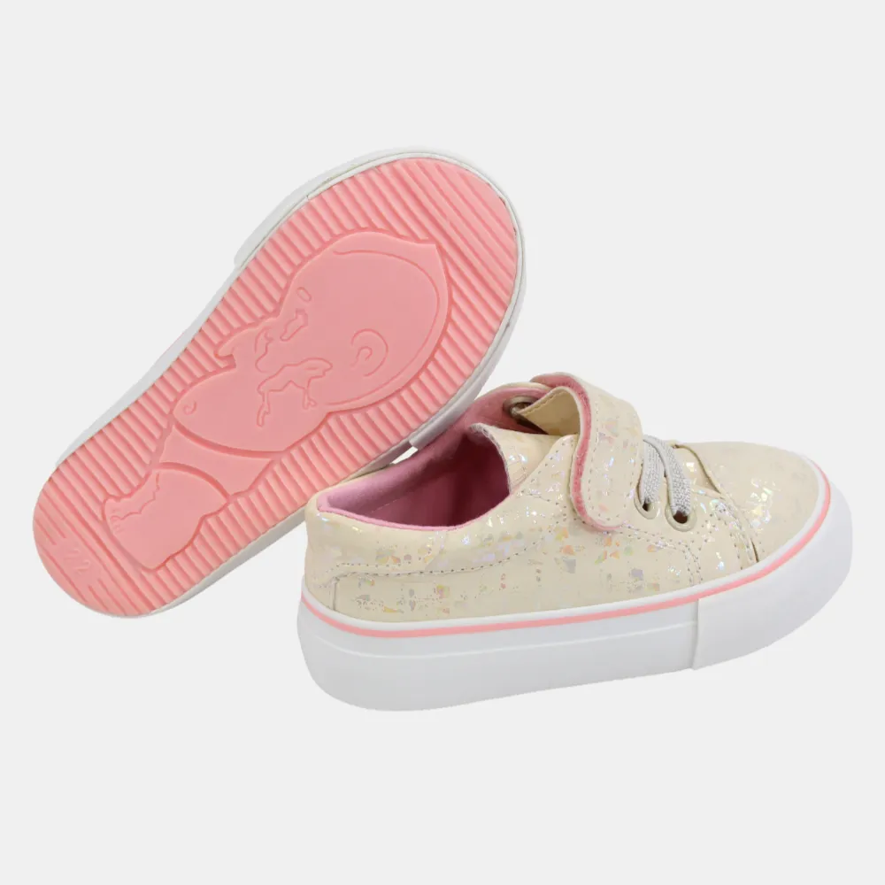 Baskets en Cuir pour Fillettes – Beige Brillant