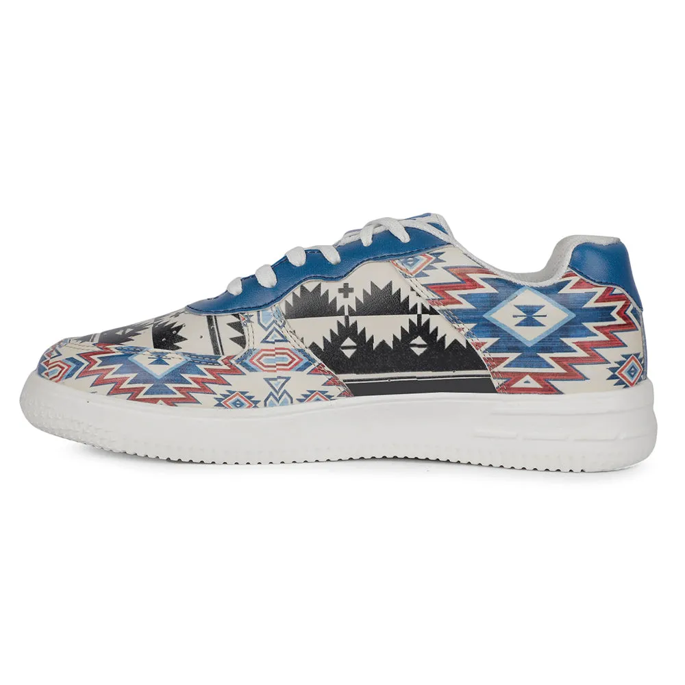 Baskets décontractées Liberty MJH-M04 pour homme en toile himalayenne blanche imprimée à laçage Leap7x