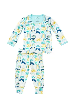 Long Sleeve Pajama Set - Rainbows Blue Babykids_Clover-Baby-Kids