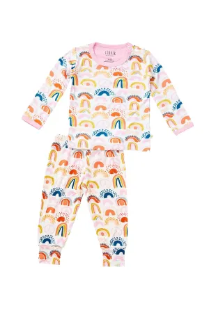 Long Sleeve Pajama Set - Rainbows Pink Babykids_Clover-Baby-Kids