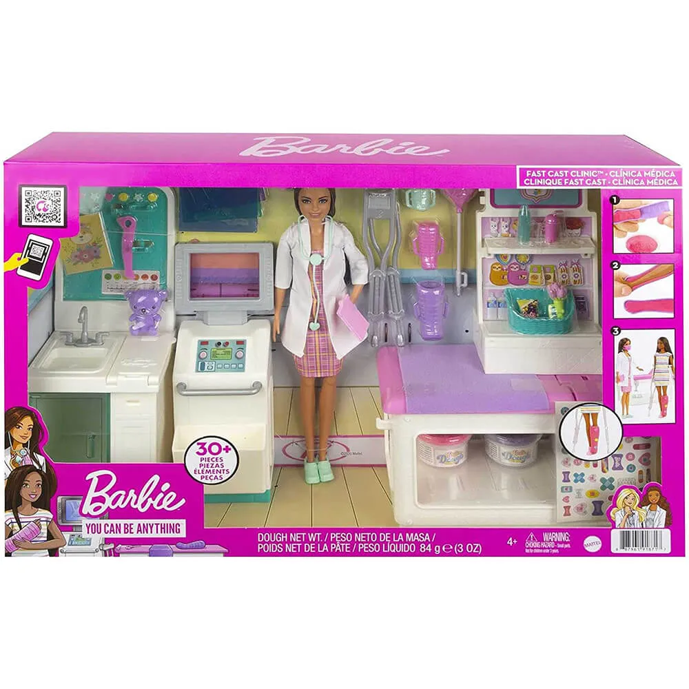 Mattel Toys Barbie Fast Cast Clinic Playset avec Poupée Docteur Barbie Brune