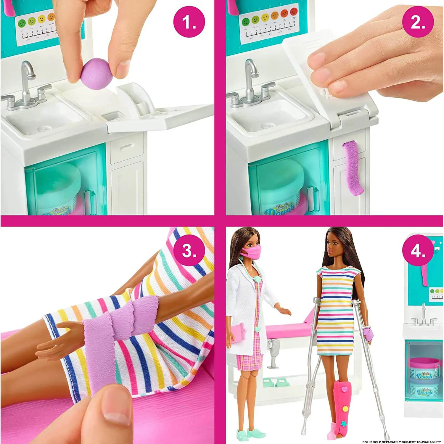 Mattel Toys Barbie Fast Cast Clinic Playset avec Poupée Docteur Barbie Brune