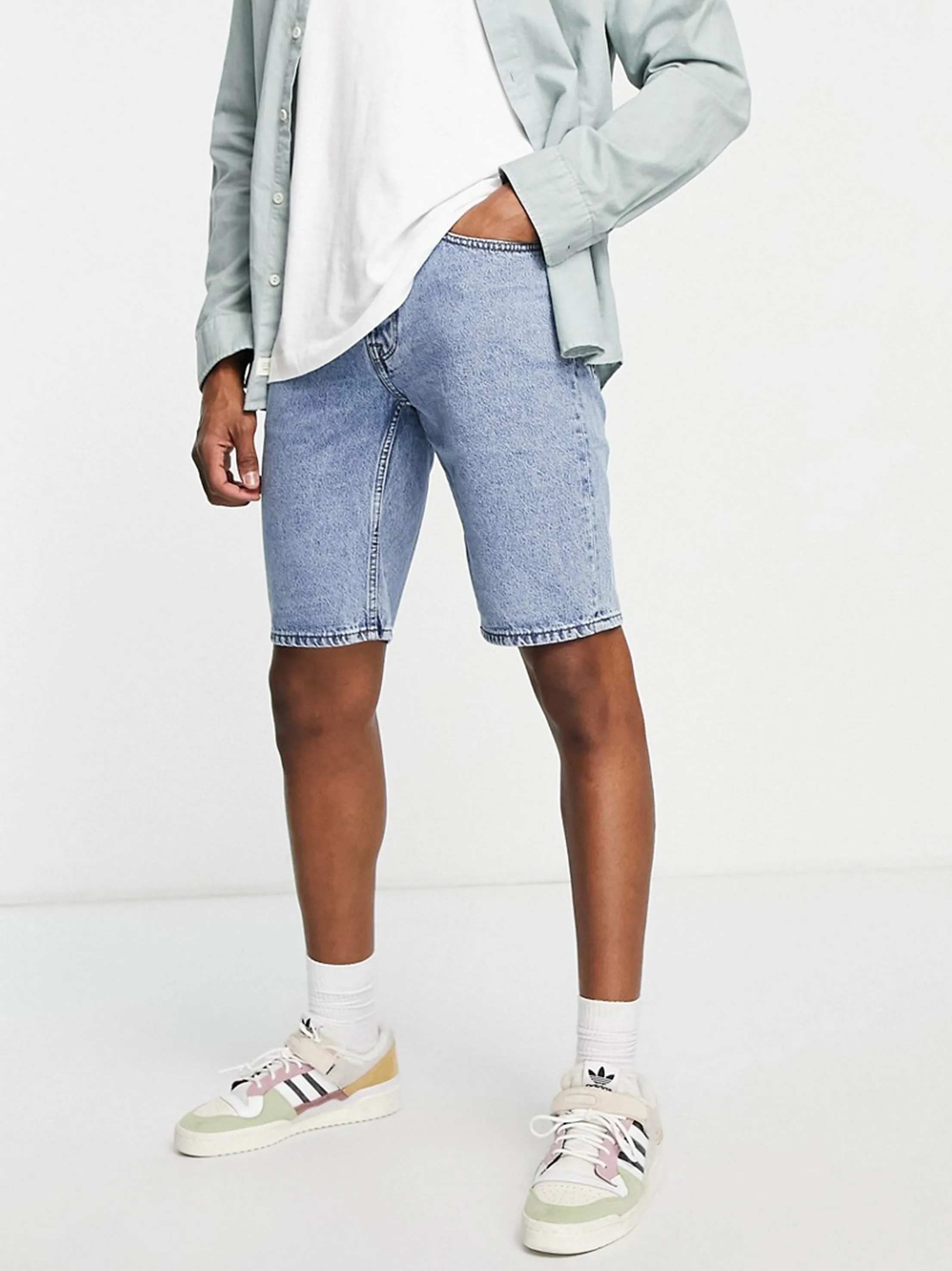 Short en jean ample pour homme, bleu clair
