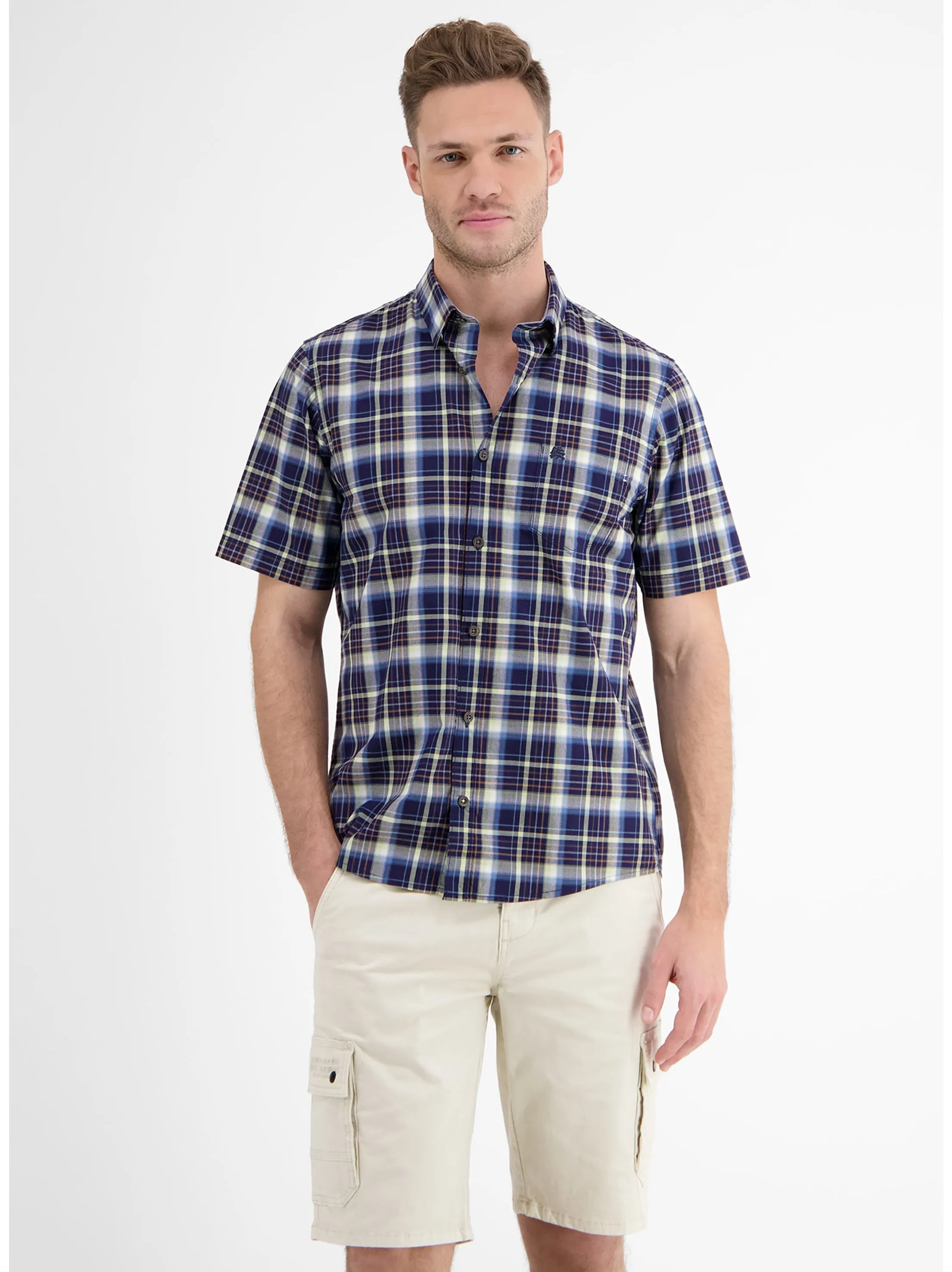 Chemise à carreaux pour homme, Marine/Jaune