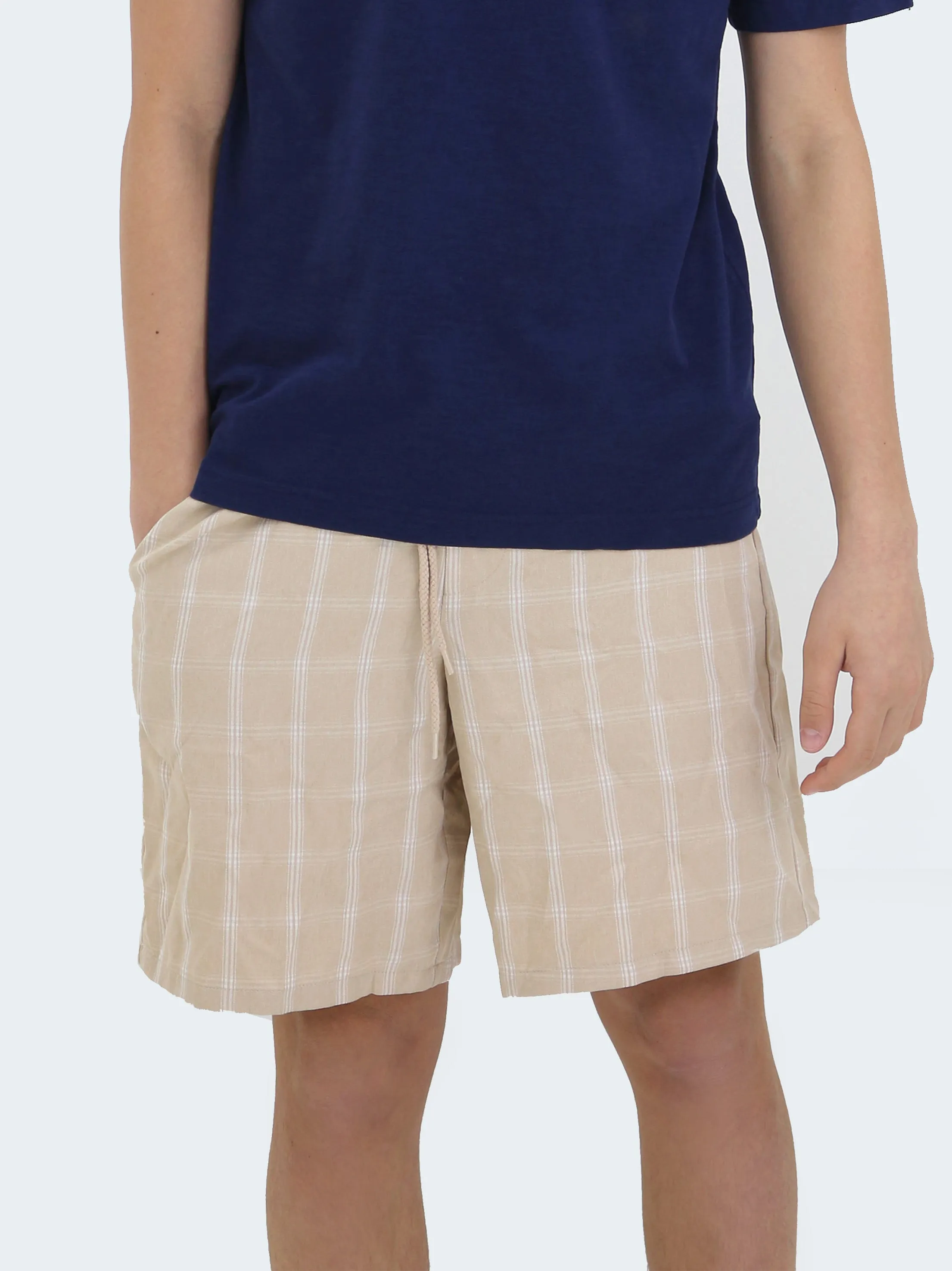 Short de plaid pour homme à enfiler, Beige