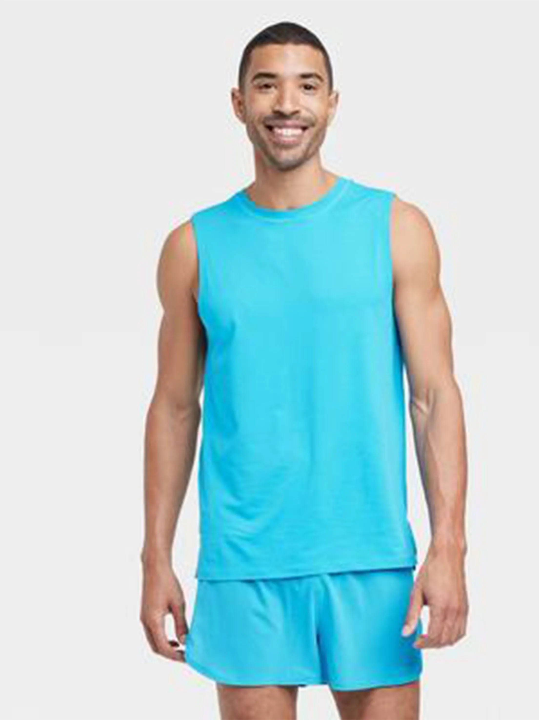 T-shirt homme sans manches uni, Bleu