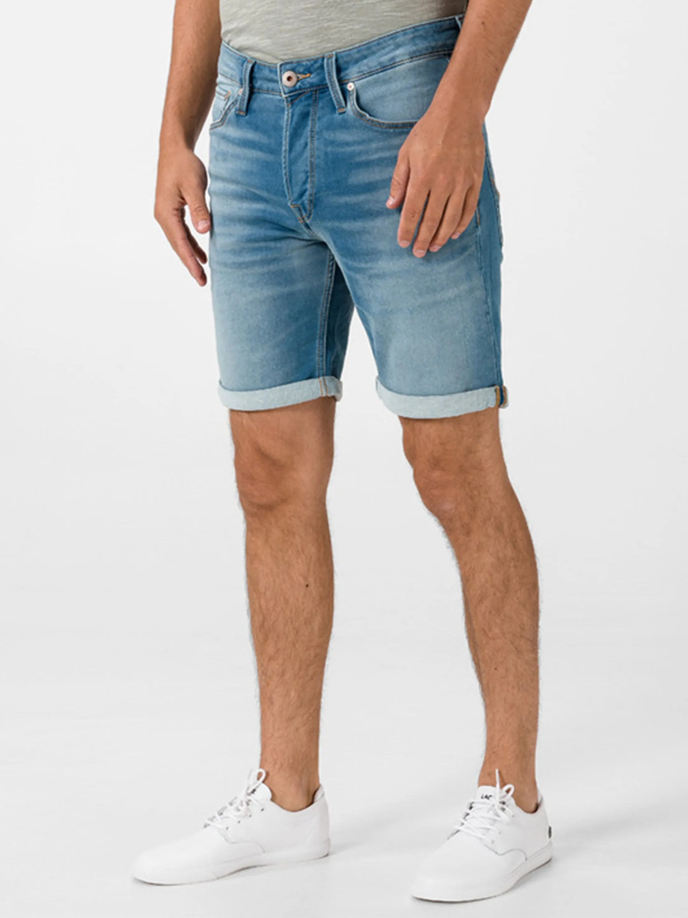 Short en denim uni pour hommes, bleu clair