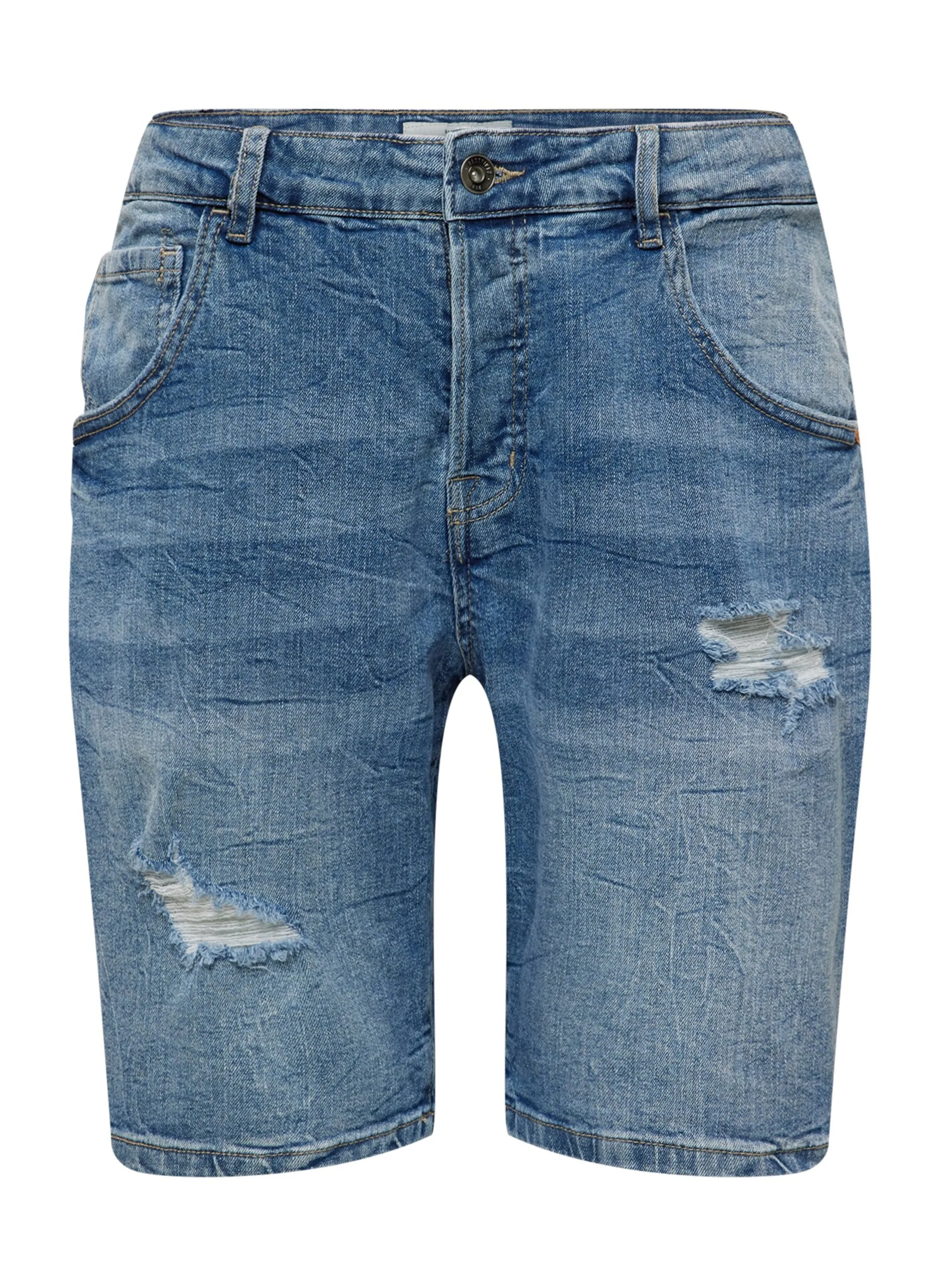 Short en denim délavé déchiré pour homme, Bleu